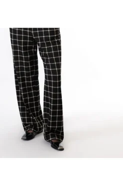 pantaloni palazzo tessuto jacquard quadro multinero