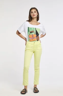 pantaloni slim tinto capo realizzati in tessuto di cotone elasticizzato lime