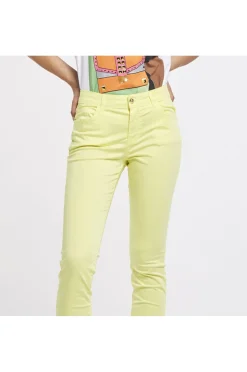 pantaloni slim tinto capo realizzati in tessuto di cotone elasticizzato lime