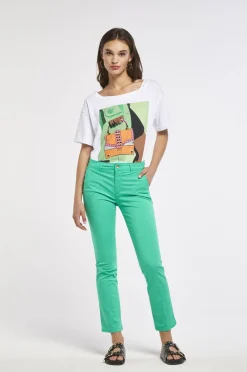 pantaloni slim tinto capo realizzati in tessuto di cotone elasticizzato menta