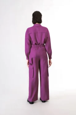 pantaloni wide con tasconi fuxia