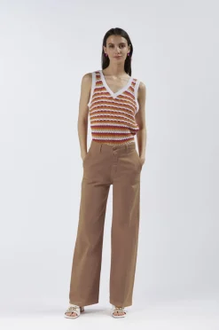 pantaloni wide leg in bull denim ginger