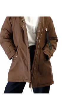 parca con cappuccio foderato in ecopelliccia gianduia