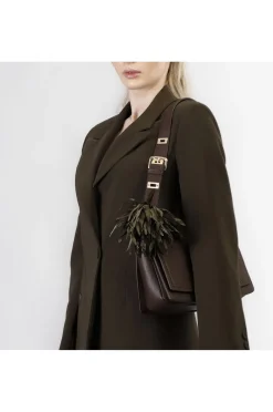 pattina con charm grande fiore in tessuto, manico con fibbia regolare t.moro