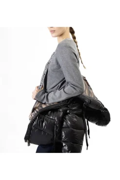 piumino lucido con fodera stampata nero