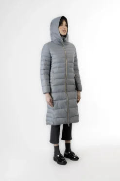 piumino lungo con collo avvolgente polvere