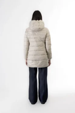 piumino lungo tessuto lucido e opaco avorio