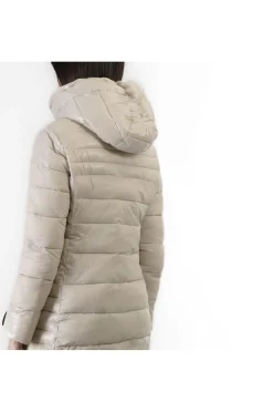 piumino lungo tessuto lucido e opaco avorio