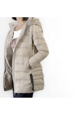 piumino lungo tessuto lucido e opaco avorio