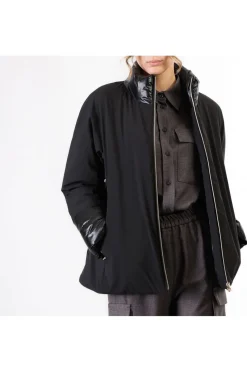 piumino tipo cappa bimateriale nero