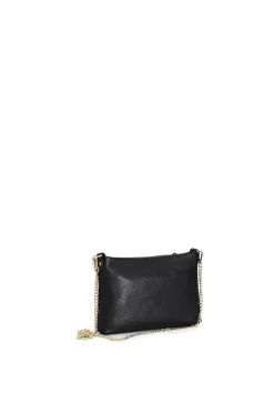 pochette in pelle martellata con tracolle in catena nero