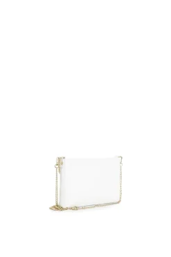 pochette in pelle martellata con tracolle in catena bianco