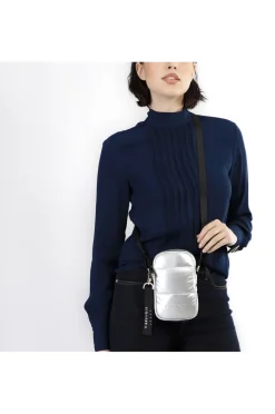 portacellulare in nylon effetto piumino con logo in tpu e charm argento