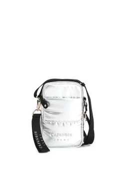 portacellulare in nylon effetto piumino con logo in tpu e charm argento