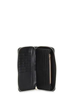 portafoglio zip round con applicazone di rivetti colorati e logo bicolore nero