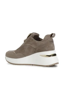 running slip-on con accessorio gioiello in camoscio taupe