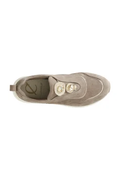 running slip-on con accessorio gioiello in camoscio taupe