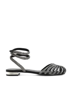 sandali a gabbia in pelle con strass nero