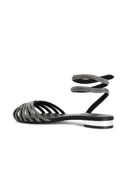 sandali a gabbia in pelle con strass nero