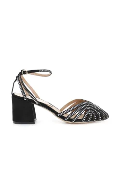 sandali a gabbia laccio alla caviglia in microfibra e strass nero
