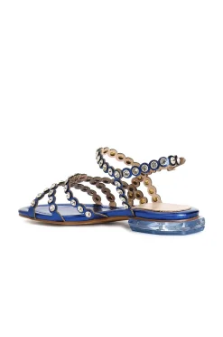sandali asimmetrici con strass blu