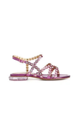 sandali asimmetrici con strass fuxia
