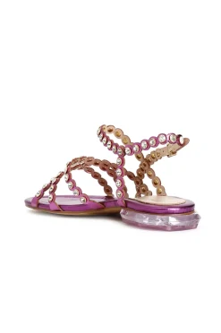 sandali asimmetrici con strass fuxia