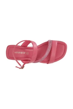 sandali asimmetrici strass e nappa con zeppa righe strass fuxia