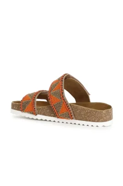 sandali bassi modello ciabatta in sughero e strass bicolor arancio/marrone