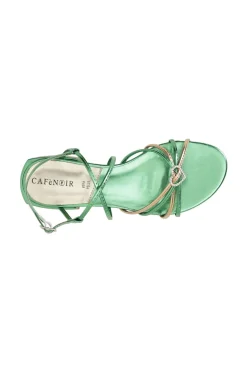 sandali con doppio incrocio effetto laminato con accessorio smeraldo