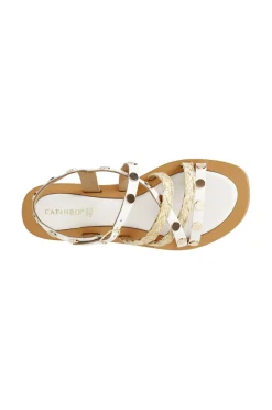 sandali con fasce in pelle e raffia bianco