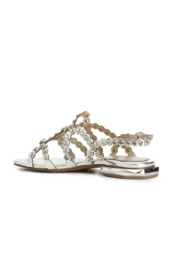 sandali con multilistini e strass argento