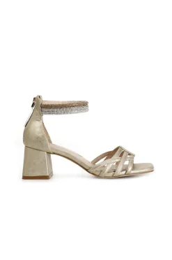 sandali con toppone e lacci strass alla caviglia platino