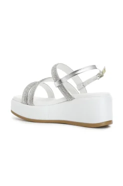 sandali con zeppa e tre fasce con strass argento