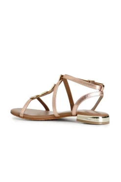 sandali donna in pelle con accessorio oro rosa
