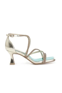 sandali doppio incrocio con strass platino