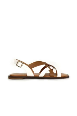 sandali doppio incrocio in pelle bicolor multi panna