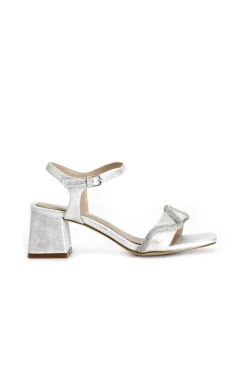 sandali effetto laminato con dettaglio strass davanti argento