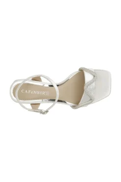 sandali effetto laminato con dettaglio strass davanti argento