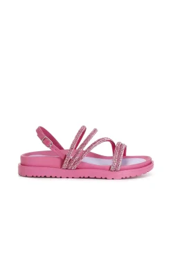 sandali fasce con strass fuxia