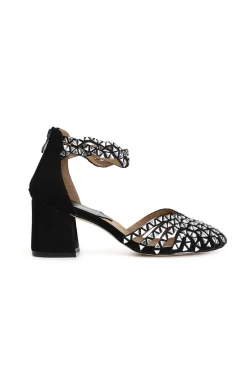 sandali gabbia chiuso sul dietro con strass triangolo nero