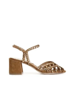 sandali gabbia con strass triangolo cuoio