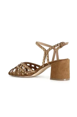 sandali gabbia con strass triangolo cuoio