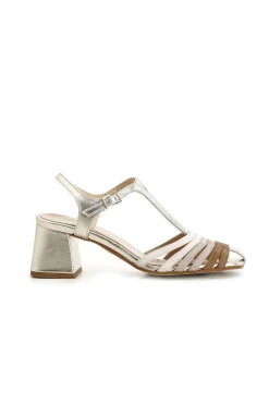 sandali gabbia modello gilda realizzati in camoscio multi platino