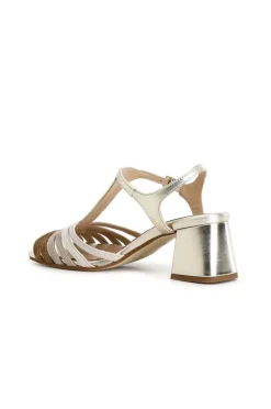 sandali gabbia modello gilda realizzati in camoscio multi platino