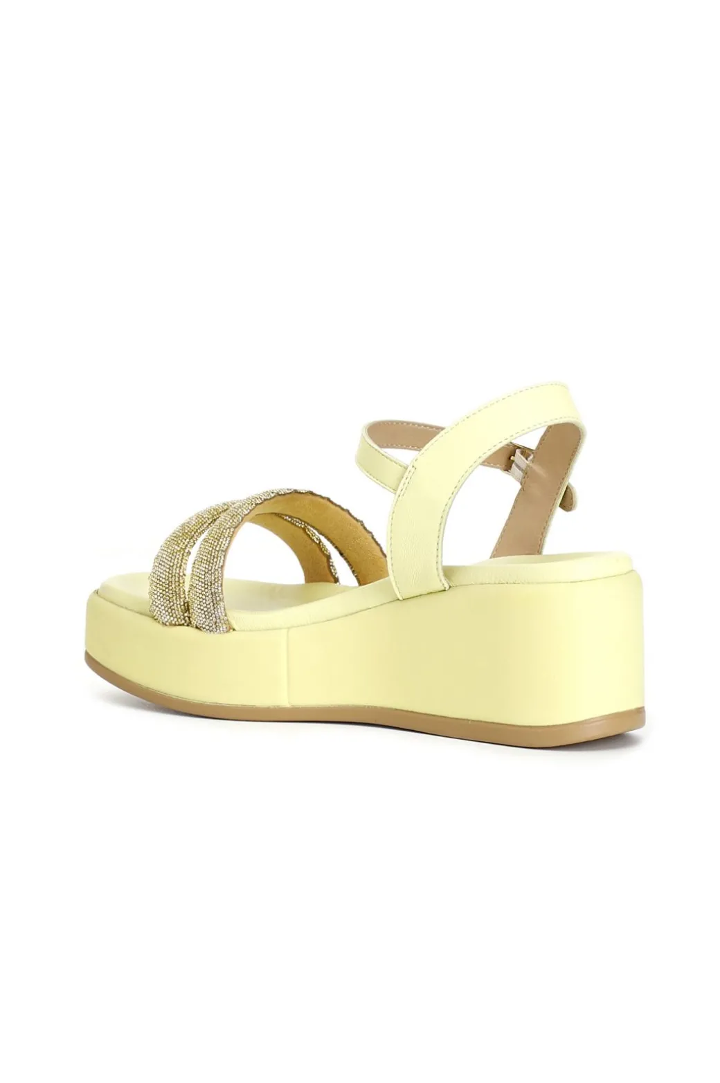 sandali gilda con zeppa e doppia fascia con strass giallo