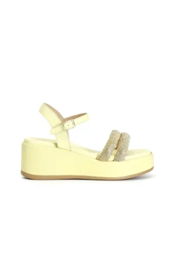 sandali gilda con zeppa e doppia fascia con strass giallo
