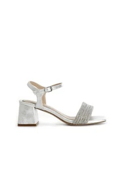 sandali gilda effetto laminato con fasce strass davanti argento