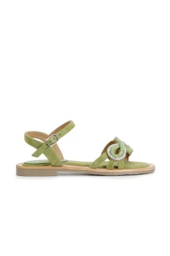 sandali gilda in camoscio con accessorio strass verde