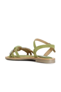sandali gilda in camoscio con accessorio strass verde